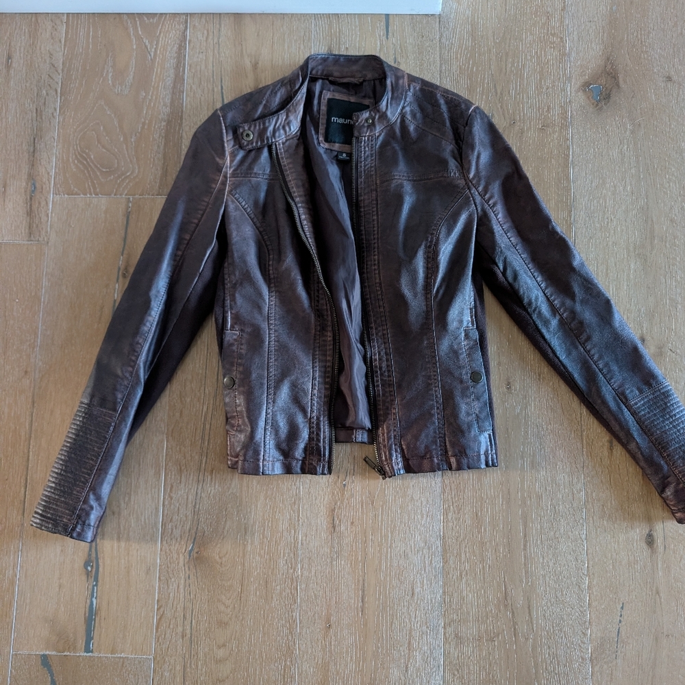Brown Faux Leather Moto Jacket